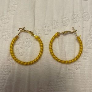 Handmade yellow fabric hoop earrings